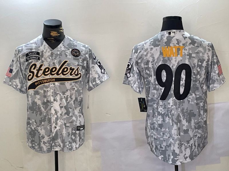 Men Pittsburgh Steelers 90 Watt Nike Arctic Camo 2024 Salute to Service Limited NFL Jersey style 2